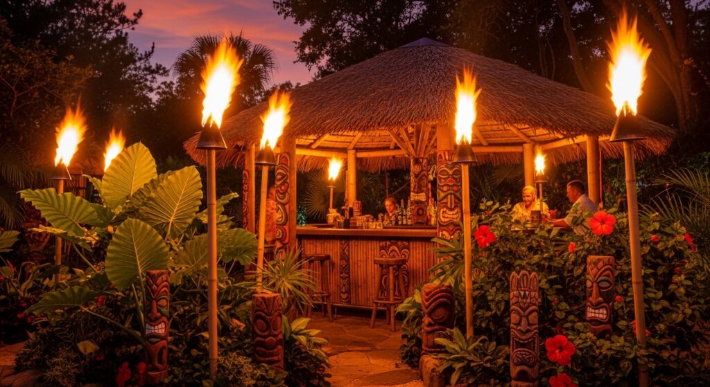 Tiki Torches In A Tiki Bar